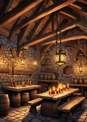 inglenook,tavern,wine tavern,wine barrels,fireplaces,wine barrel,fireplace,wooden beams,cellar,wine bar,cauldrons,taverns,fire place,blacksmiths,rathskeller,hobbiton,winery,alehouses,hogsmeade,distilleries,Illustration,Japanese style,Japanese Style 07