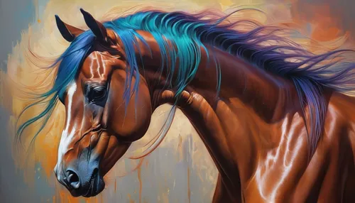 painted horse,colorful horse,equine,racehorse,arabian horse,portrait animal horse,quarterhorse,horse,dream horse,fire horse,carnival horse,weehl horse,thoroughbred arabian,mustang horse,a horse,horse eye,wild horse,oil painting on canvas,belgian horse,warm-blooded mare,Conceptual Art,Fantasy,Fantasy 01