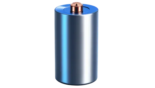 AA battery, cylindrical shape, silver metal body, blue plastic cap, positive terminal, negative terminal, copper wiring, detailed texture, metallic sheen, studio lighting, 3/4 composition, shallow dep