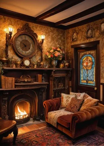 inglenook,fireplaces,fireplace,ornate room,victorian room,fire place,sitting room,interior decor,anteroom,alcove,chimneypiece,interior decoration,great room,overmantel,alcoves,wooden beams,art nouveau frames,dandelion hall,old victorian,jacobean,Art,Classical Oil Painting,Classical Oil Painting 29