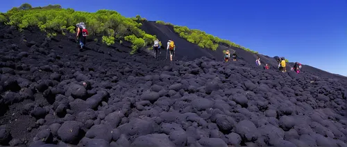 Tourists hiking on an old lava flow from an eruption, Mount Etna, UNESCO World Heritage Site, Sicily, Italy, Europe,cinder cone,volcano area,volcano poas,krafla volcano,lava dome,gorely volcano,volcan