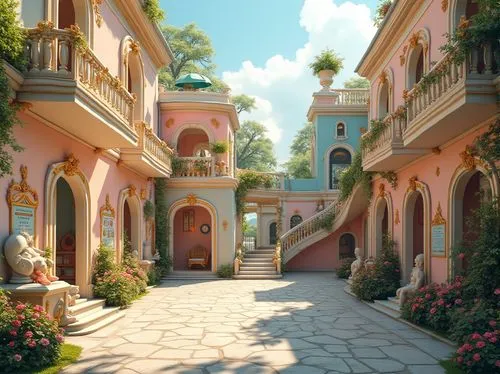 theed,naboo,archways,citadels,fantasyland,rivendell,dorne,dreamhouse,palaces,riad,sylvania,entranceways,fairy tale castle,walkway,beautiful buildings,villate,secret garden of venus,courtyards,background design,bougainvilleans,Photography,General,Realistic