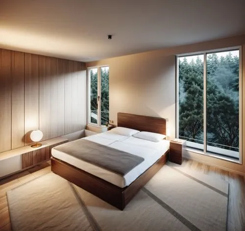 king size bed
,a large bed sitting in a bedroom under two windows,japanese-style room,sleeping room,modern room,bedroom,bedrooms,guest room