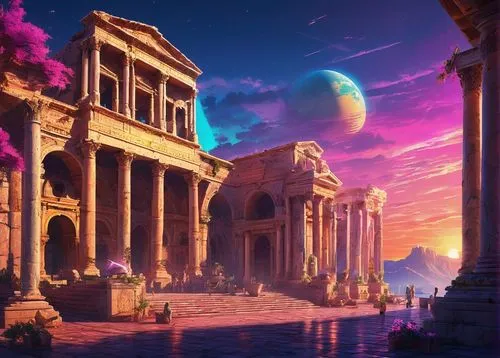 ancient city,the ancient world,artemis temple,vittoriano,odyssey,petra,atlantis,panagora,delos,ancient,pompeii,arcadia,scythopolis,karnak,pantheon,paradiso,paradisus,ephesus,capitolium,athene,Conceptual Art,Sci-Fi,Sci-Fi 27