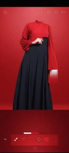 3d fashion drawing of women red  long maxi red abaya fashion Muslim hijab with the pelisee and a lot of pleats on the end of  sleeves abaya with 
 red  colour by 4k ,a woman's dress and jacket are dis