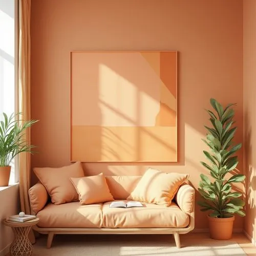 copper frame,gold-pink earthy colors,peach color,warm colors,wall,ochre,modern decor,gold stucco frame,gold wall,houseplant,defence,contemporary decor,interior decor,botanical frame,livingroom,wooden mockup,house plants,bamboo frame,living room,stucco frame,Photography,General,Realistic