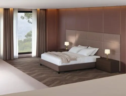 мягкий ковер в цвет изголовья кровати,a modern bedroom has a bed with a big headboard,modern room,sleeping room,bedroom,bedrooms,bedroomed,guestrooms