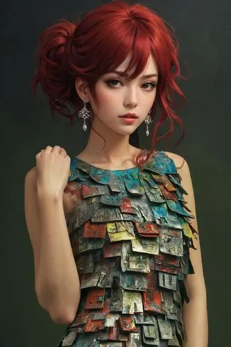 transistor,red-haired,redhead doll,fantasy portrait,world digital painting,girl with cloth,sci fiction illustration,red head,clary,a girl in a dress,game illustration,fantasy art,seamstress,girl portrait,portrait of a girl,pixie-bob,portrait background,woman thinking,redhair,redheaded