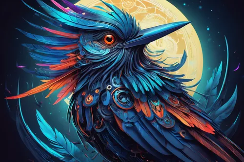 nocturnal bird,night bird,blue and gold macaw,blue macaw,raven bird,gryphon,harpy,eagle illustration,macaw,ornamental bird,crows bird,raven,bird painting,black raven,feathers bird,macaw hyacinth,raven rook,blue and yellow macaw,owl art,crow queen,Conceptual Art,Sci-Fi,Sci-Fi 03