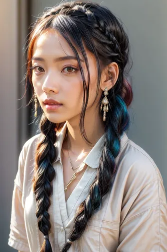 黑色辮子。,braids,boho,hair accessories,braided,native american,layered hair,inner mongolian beauty,braiding,braid,pigtail,french braid,american indian,eurasian,rasta braids,feather jewelry,hair accessory,