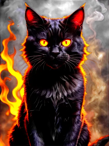 firecat,fireheart,firestar,salem,samhain,black cat,ravenpaw,cataclysm,hellcat,infernal,halloween black cat,scourge,shadowclan,bulgakov,ifrit,samael,thunderclan,cinder,fire background,surtur,Illustration,American Style,American Style 13