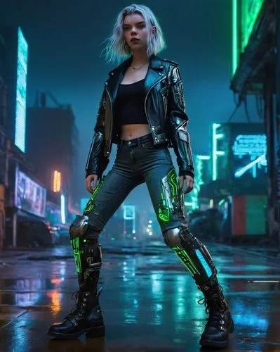 cyberpunk,nerve,neon,neon lights,birds of prey-night,punk,renegade,jacket,neon arrows,neon light,poison,ronda,leather jacket,femme fatale,80s,futuristic,puma,streampunk,leather boots,jade,Art,Artistic Painting,Artistic Painting 38