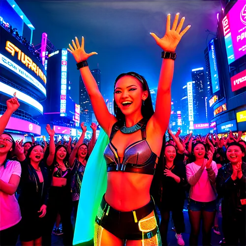 raver,neon body painting,hyori,asia girl,neon lights,neon light,trl,stardom,cantopop,raved,zhu,neons,rave,neon,neon colors,aoki,asian woman,rainbow background,nanae,neon arrows,Conceptual Art,Sci-Fi,Sci-Fi 26