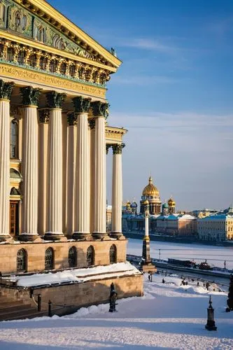 St Petersburg Russia, historic cityscape, grand Neoclassical architecture, ornate facades, gold domes, Baroque palaces, intricate stone carvings, Saint Isaac's Cathedral, Winter Palace, grand canal vi