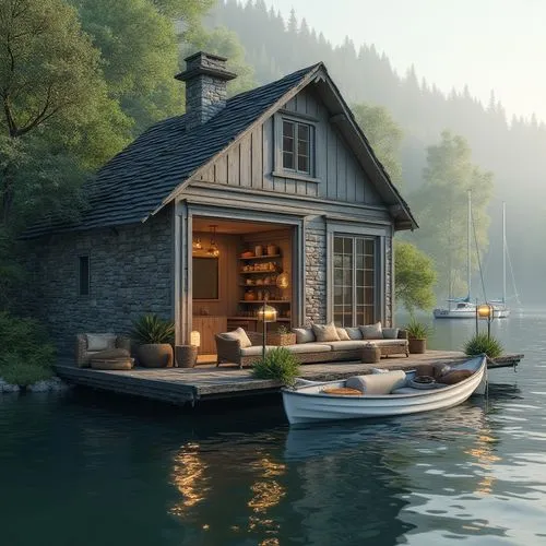 house by the water,house with lake,summer cottage,boat house,boathouse,houseboat,cottage,boat shed,floating huts,fisherman's house,small cabin,boathouses,beautiful home,houseboats,boatshed,wooden house,the cabin in the mountains,inverted cottage,fisherman's hut,summer house,Photography,General,Realistic