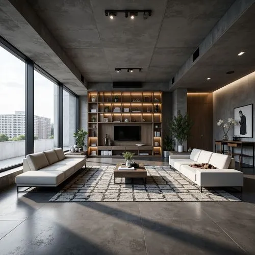 modern living room,interior modern design,loft,penthouses,apartment lounge,living room,modern decor,contemporary decor,livingroom,minotti,concrete ceiling,modern minimalist lounge,luxury home interior,modern room,apartment,lofts,interior design,home interior,an apartment,sky apartment