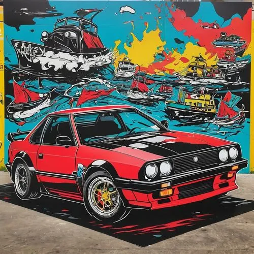 toyota ae85,mural,volkswagen scirocco,3d car wallpaper,lancia delta,garage,corolla,wall art,80s,audi quattro,mk2,garage door,mk1,volkswagen gti,audi 80,lancia delta s4,toyota supra,toyota corolla,nissan skyline,grafitti,Conceptual Art,Graffiti Art,Graffiti Art 01