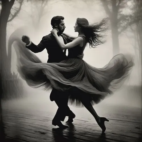 wet plate photograph, dancing in heavy fog, motion blur,
,ballroom dance silhouette,latin dance,ballroom dance,dancing couple,argentinian tango,waltz,salsa dance,love in the mist,dance silhouette,danc