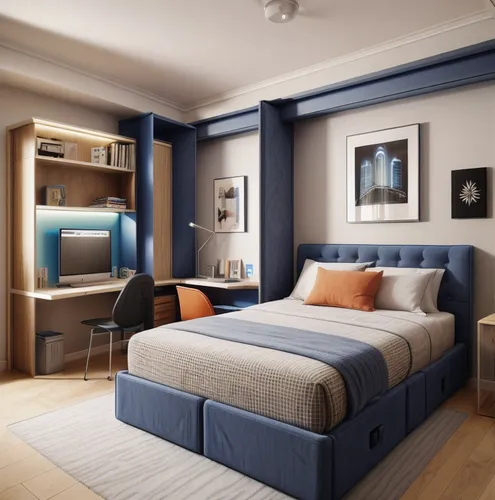 modern room,guest room,guestroom,bedroom,3d rendering,modern decor,search interior solutions,great room,blue room,shared apartment,contemporary decor,bed frame,interior design,sleeping room,smart home