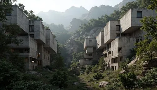 hushan,apartment blocks,building valley,huashan,apartment block,laoshan,huangshan,wudang,xiangshan,tigers nest,ravines,shaoming,apartment complex,mountain settlement,apartment buildings,haicang,karst landscape,zhangjiagang,futuristic landscape,ecotopia