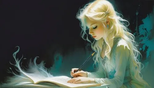 girl studying,mystical portrait of a girl,little girl reading,magic book,fairy tale character,divination,reading,fantasy portrait,fairy tales,fantasy art,magic grimoire,luminous,the snow queen,fairytales,the enchantress,girl drawing,child with a book,spell,sci fiction illustration,fantasy picture,Illustration,Realistic Fantasy,Realistic Fantasy 16