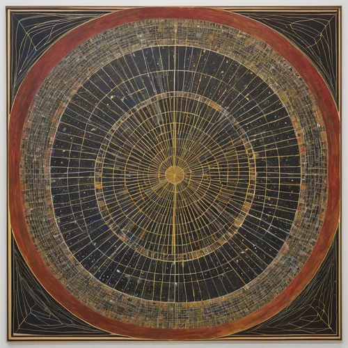 harmonia macrocosmica,geocentric,copernican world system,planisphere,orrery,klaus rinke's time field,star chart,dharma wheel,planetary system,yantra,epicycles,euclid,3-fold sun,astronomical object,wind rose,sacred geometry,astronomical clock,trajectory of the star,pioneer 10,ophiuchus,Conceptual Art,Oil color,Oil Color 15