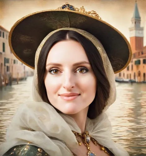 hallia venezia,venetia,the carnival of venice,venetian,venezia,girl in a historic way,italian painter,gondolier,fantasy portrait,girl on the river,dal,kosmea,portofino,romantic portrait,world digital painting,the hat of the woman,lena,d'este,portrait background,venice