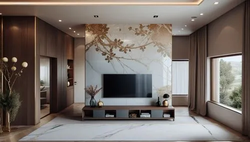 a living room with a large television mounted on the wall,interior modern design,modern decor,interior decoration,contemporary decor,luxury home interior,wallcoverings,Photography,General,Natural