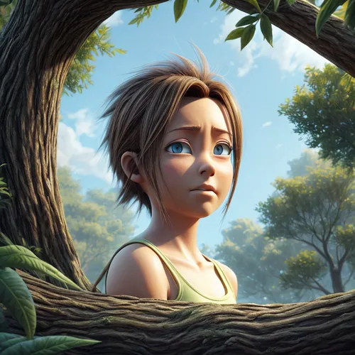 Style realistic ,girl with tree,willow,croft,princess anna,dryad,fable,lara,little girl in wind,cg artwork,rapunzel,the girl next to the tree,pixie-bob,cassia,tarzan,tiana,girl in a wreath,agnes,fae,m