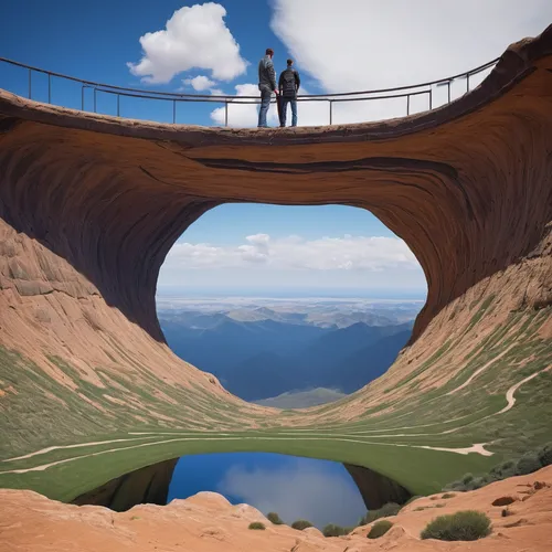 Capture breathtaking illusions using forced perspective.,glen canyon,horseshoe bend,immenhausen,crater lake,observation deck,semi circle arch,natural arch,panoramical,humpback bridge,rainbow bridge,sc