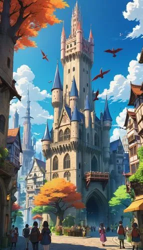 fairy tale castle,tokyo disneyland,fantasyland,fantasy city,usj,oktoberfest background,Illustration,Japanese style,Japanese Style 03