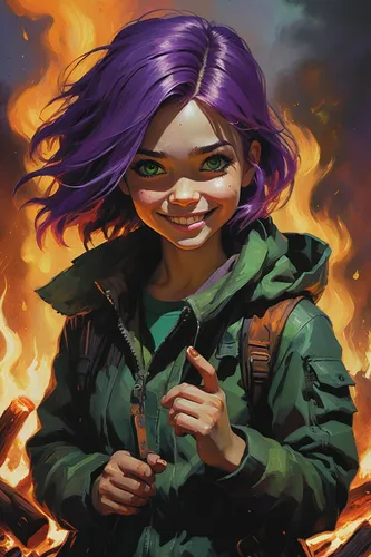 twitch icon,children of war,fire background,burning hair,renegade,fire artist,girl with speech bubble,digital painting,a girl's smile,rosa ' amber cover,twitch logo,girl with gun,violet,purple background,portrait background,world digital painting,the girl's face,purple,lost in war,parka,Conceptual Art,Oil color,Oil Color 04