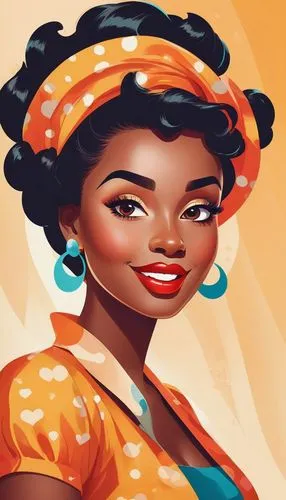 Pin-up woman portrait, vintage styling, retro makeup, playful expression, bright colors, 1950s inspired, portrait photography,an image of a woman with a turban on,ibibio,african woman,nigeria woman,nz