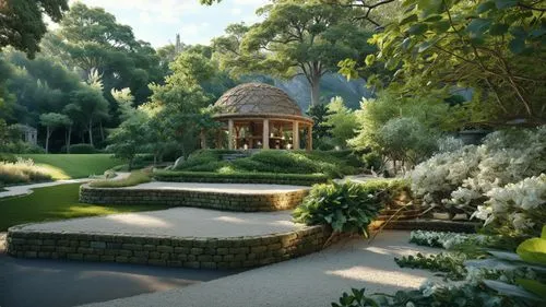 a gazebo surrounded by lots of flowers and trees,landscape designers sydney,landscape design sydney,garden design sydney,the old botanical garden,gardens,secret garden of venus,Photography,General,Com