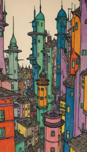 colorful city,istanbul,medina,escher village,galata,cityscape,skyscraper town,fantasy city,tokyo city,mosques,kadikoy,sarajevo,aurora village,grand bazaar,tokyo,apgujeong,shanghai,galata tower,city buildings,hanging houses,Illustration,Black and White,Black and White 24