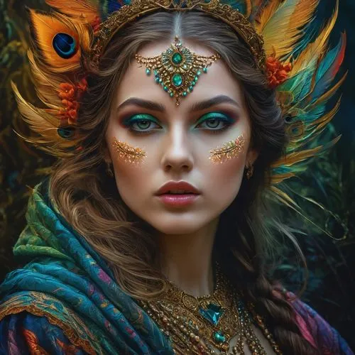 fantasy portrait,faery,fairy peacock,faerie,fantasy art,mystical portrait of a girl,the enchantress,boho art,fairy queen,fantasy picture,peacock,fantasy woman,world digital painting,peacock eye,dryad,masquerade,sorceress,fae,gypsy soul,fairy tale character,Photography,General,Fantasy