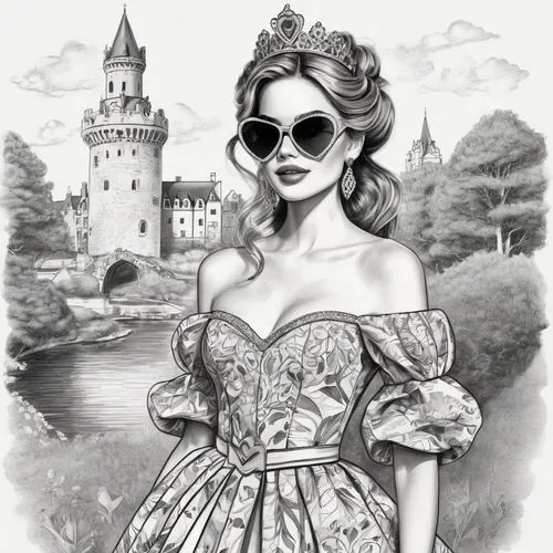 fairy tale character,vintage illustration,princess sofia,vintage drawing,noblewoman,prinzessin,Illustration,Black and White,Black and White 30