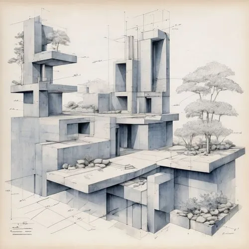 arcology,hejduk,cantilevers,habitat 67,fallingwater,unbuilt,brutalist,corbu,lasdun,concrete blocks,habitational,isometric,architectures,seidler,inhabitation,constructs,brutalism,kirrarchitecture,rectilinear,cube stilt houses,Unique,Design,Blueprint