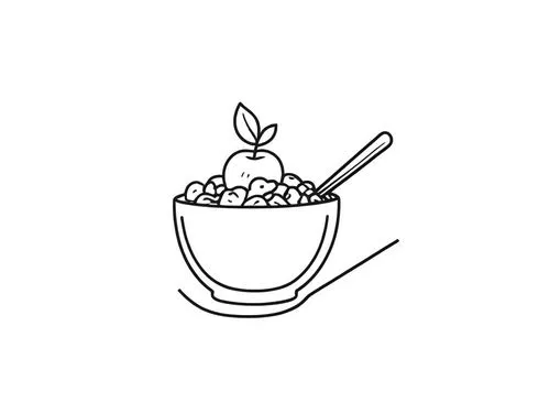 an ink drawing of a bowl of cereal with apples,coffee tea illustration,food line art,potted plant,growth icon,flat blogger icon,camomile,Design Sketch,Design Sketch,Rough Outline