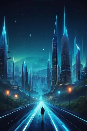 futuristic landscape,tron,cybercity,sci fiction illustration,cybertown,homeworlds,coruscant,fantasy city,homeworld,cyberworld,cartoon video game background,world digital painting,cyberia,wildstar,polara,wayfinder,metropolis,cityscape,jablonsky,megapolis,Illustration,Abstract Fantasy,Abstract Fantasy 01