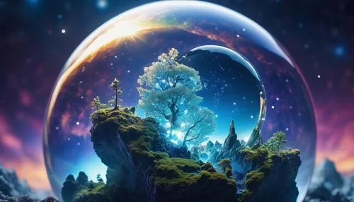 fantasy picture,fractal environment,fairy world,fantasy landscape,arkenstone,3d fantasy,planetoid,macrocosm,earth in focus,magic tree,terraformed,ecosphere,earthlike,otherworld,mother earth,crystal ball,nature background,fractals art,crystalball,entheogens,Photography,General,Realistic