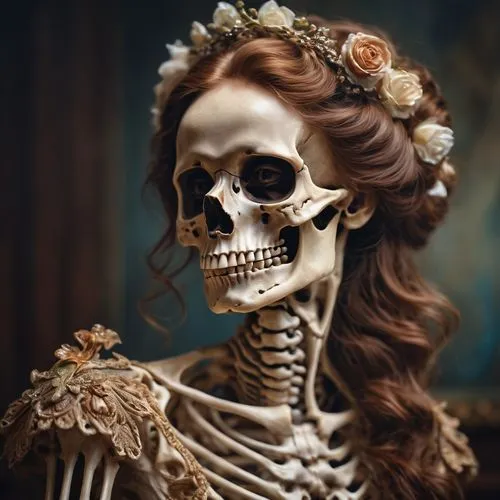 dead bride,scull,memento mori,vintage skeleton,gothic portrait,skull bones,Photography,General,Cinematic