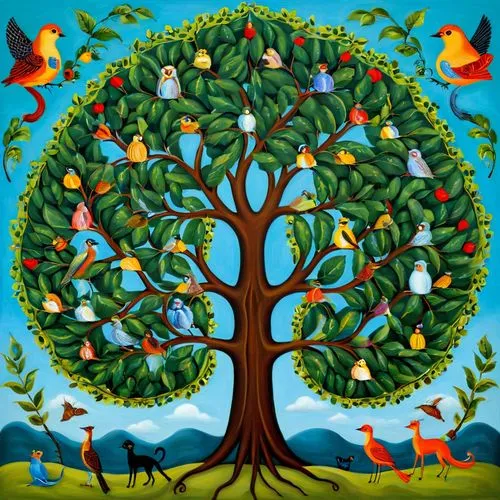 colorful tree of life,birds on branch,celtic tree,bishvat,birds on a branch,family tree,fruit tree,bird bird kingdom,tree of life,bird kingdom,group of birds,flock of birds,colorful birds,birnbaum,the branches of the tree,flourishing tree,cardstock tree,birkat,bird in tree,migratory birds,Illustration,Abstract Fantasy,Abstract Fantasy 12