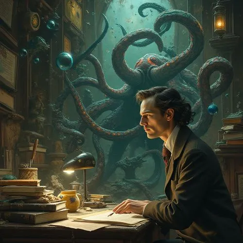 cthulhu,lovecraft,mordenkainen,lovecraftian,kraken,sci fiction illustration