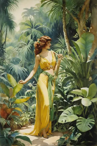 girl in the garden,garden of eden,poison ivy,secret garden of venus,hula,flora,lilian gish - female,maureen o'hara - female,tropical bloom,tropic,girl with tree,tropical jungle,radha,jane russell-female,tropical house,rita hayworth,luau,tarzan,girl in a wreath,woman playing,Illustration,Paper based,Paper Based 23