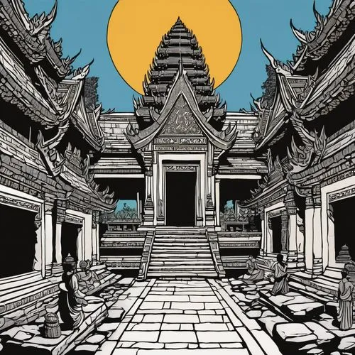 temples,shambhala,angkor,white temple,bhikkhu,asian architecture,manjushri,minkhaung,bhikkhus,dhamma,borobudur,cambodia,pagodas,cool woodblock images,gwangokji,luang,phimai,kuntoro,borobodur,vesak,Illustration,Vector,Vector 03