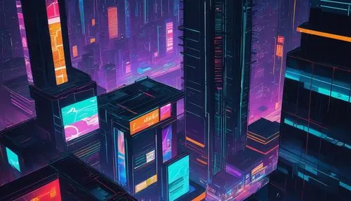 cybercity,cyberpunk,cityscape,cybertown,cyberworld,colorful city,mainframes,city blocks,metropolis,synth,synthetic,bladerunner,cyberscene,density,microdistrict,cyberview,hypermodern,skyscraper,cyberia,futuristic,Illustration,Paper based,Paper Based 19