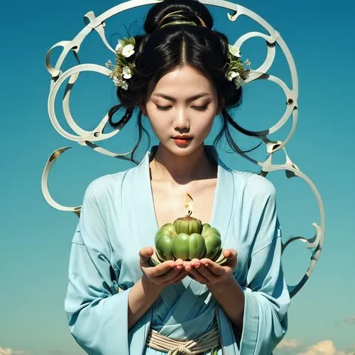 woman eating apple,chuseok,maiko,soju,hanfu,japanese woman,korean culture,homogenic,kunqu,heungseon,gisaeng,guanyin,xiuqiong,qiong,hanbok,koreana,pomelo,oriental princess,ninagawa,xueying,Illustration,Abstract Fantasy,Abstract Fantasy 11