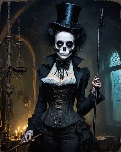 gothic woman,gothic portrait,gothic fashion,catrina calavera,la catrina,danse macabre,la calavera catrina,gothic style,gothic,victorian lady,dead bride,dance of death,skull bones,catrina,day of the dead skeleton,goth woman,dark gothic mood,voodoo woman,memento mori,gothic dress,Conceptual Art,Oil color,Oil Color 20