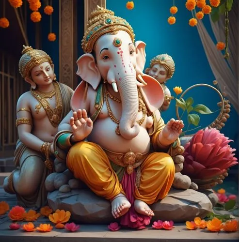 Ganpati color, photo realistic image,,a painting of an elephant and its two young men,ganapathi,ganapati,ganpati,lord ganesh,vinayagamoorthy,lord ganesha,Photography,General,Commercial